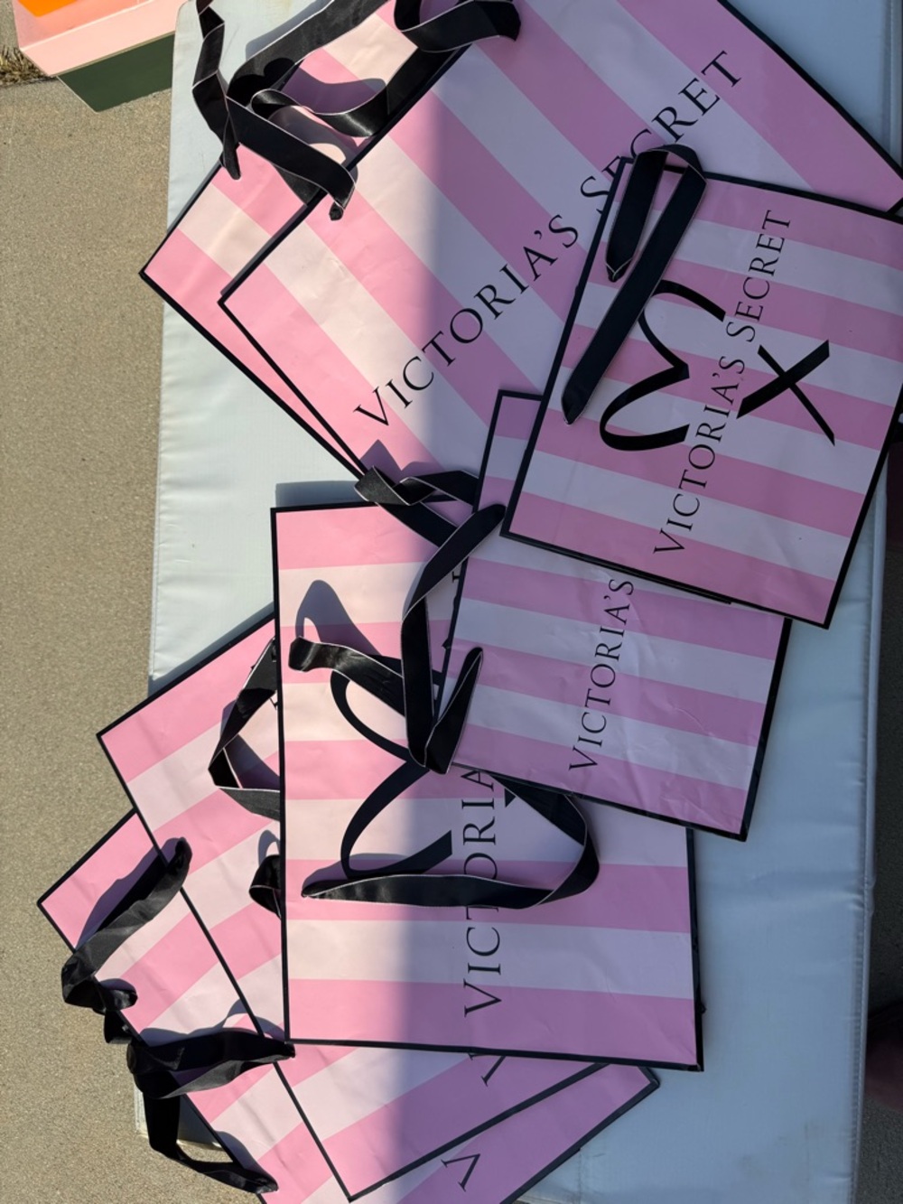 Victoria's Secret Pink and Black Striped Tote Bags